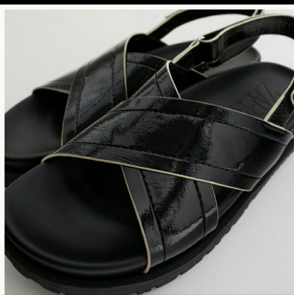 Zara Cross Strap Flat Sandals - Picture 3 of 11